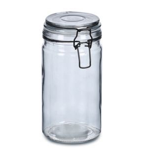 Voorraadpotten/bewaarpotten - 750 ml - grijs - glas - beugelsluiting - D10 x H15 cm