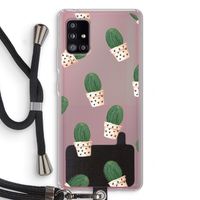 Cactusprint roze: Samsung Galaxy A51 5G Transparant Hoesje met koord