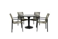 Qopps Gaona tuintafel met 4 Stilo stapelstoel