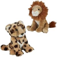 Knuffeldieren set leeuw en cheetah luipaard pluche knuffels 18 cm - thumbnail