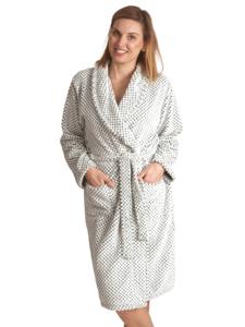 Fleece damesbadjas wit/lichtgroen-l