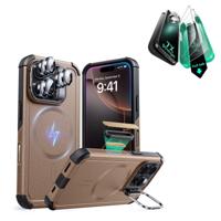 iPhone 16 Pro Cyber Tough Magnetic Case Protection Bundle (Camera Control, Stash Stand) - Desert Titanium