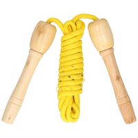 Kids Fun Springtouw speelgoed met houten handvat - geel - 240 cm - buitenspeelgoed   - - thumbnail