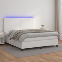 Boxspring met matras en LED kunstleer wit 160x200 cm
