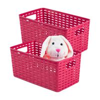 Opbergmand - 4x - Kastmand - rotan kunststof - fuchsia roze - 5 Liter - 15 x 28 x 13 cm