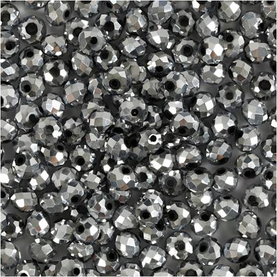 Creativ Company Facet kralen, afm 3x4 mm, gatgrootte 0,8 mm, metallic grijs, 100 stuk/ 1 doos