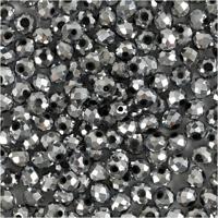 Creativ Company Facet kralen, afm 3x4 mm, gatgrootte 0,8 mm, metallic grijs, 100 stuk/ 1 doos