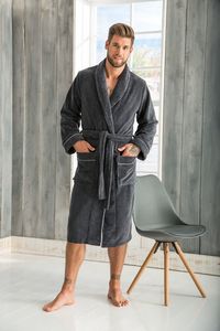 Morgenstern Morgenstern Alex Heren Badjas Schalkragen anthr./melange 2XL