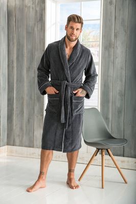 Morgenstern Morgenstern Alex Heren Badjas Schalkragen anthr./melange 2XL