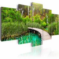 Schilderij - Pad door het bos II, groen/bruin, 5luik , premium print op canvas