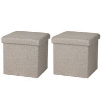 Poef/hocker - 2x - opbergbox zit krukje - beige - polyester/mdf - 38 x 38 cm - opvouwbaar - thumbnail