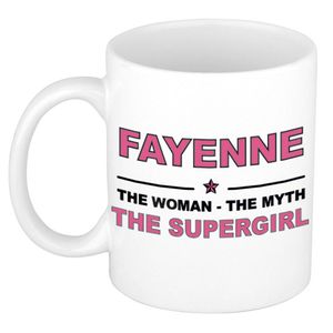 Naam cadeau mok/ beker Fayenne The woman, The myth the supergirl 300 ml - Naam mokken