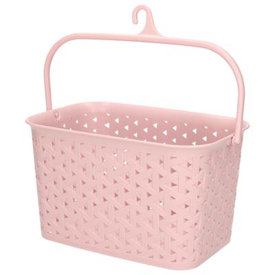 Wasknijpers ophang mandje aan haak - 23 x 17 x 13 cm - roze - gevlochten kunststof