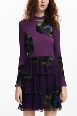 Jurk met bloemen en ruches - RED - XS