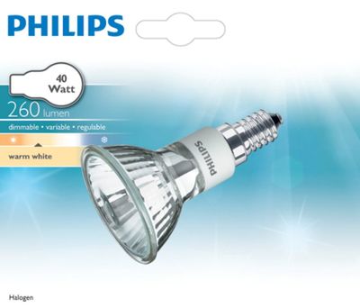 Philips Blister Hi-Spot 50/par16 40w E14 230V flood 25Gr. halogeenlamp