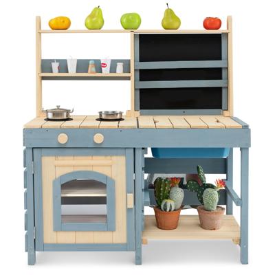 2-in-1 Outdoor Modderkeuken Kinderspeelkeuken & Kruidenierswinkel met Kraan & Afneembare Gootsteen