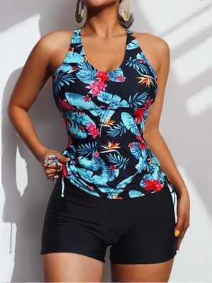 Taille Bokser Bloemen Zwempak Tankini Plus Maat Taille Bokser Bloemen Zwempak Tankini Plus Maat