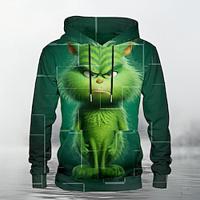 dier Grappig Voor heren Modieus 3D-afdrukken Trui met capuchon Hoodies Groen Strakke ronde hals Herfst Winter Ontwerper Sweatshirt met capuchon Lightinthebox