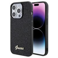 iPhone 15 Pro Guess Disco Metal Script Logo Cover - Zwart - thumbnail