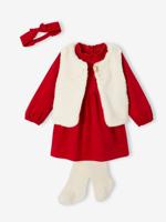 Baby kerstset: jurk, vest van imitatiebont, maillot en bijpassende hoofdband rood