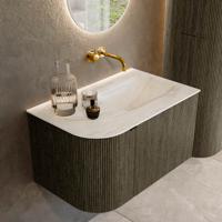 Badmeubel Mondiaz Kurve-Dlux | 75 cm cm | Meubelkleur Shadow | Wastafelkleur Ostra | Solid surface | Wasbak rechter zijde spoelbak | Zonder kraangat(en)
