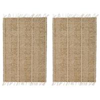 2x Beige/naturel gevlochten placemat 33 x 47 cm rechthoek