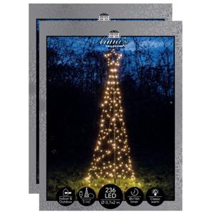 Vlaggenmast kerstboom met ster - 2x - kerstverlichting - 236 leds - 200 cm - warm wit