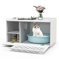 Kattenbakkast Opbergbank voor Verborgen Kattenbakvulling/Verwijderbaar Kussen/Open Voorklep/Binnengat/voor Binnenkatten Wit