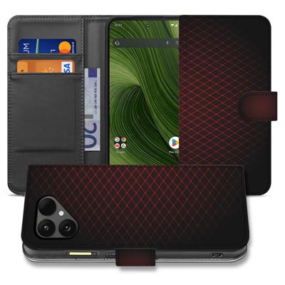 Fairphone 6 Smartphone | Book Case | & Portemonnee Hoesje in Geruit Rood Design Met 3 Pasjes