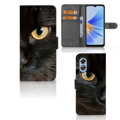 OPPO A17 | Telefoonhoesje | Met pasjeshouder | Zwarte Kat