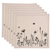 Clayre & Eef Servetten Katoen Set van 6 40x40 cm Beige Zwart Katoen Bloemen Servet Stof Beige Servet Stof - thumbnail