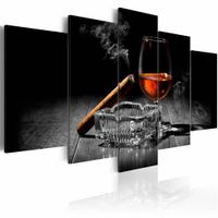 Schilderij - Nachtelijke Entertainment: Whiskey en Sigaar , bruin , 5 luik