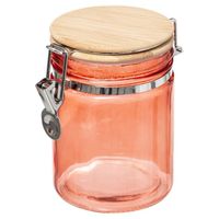 Voorraadbus/voorraadpot 0,75L glas koraal oranje met bamboe deksel en beugelsluiting - Voorraadpot - thumbnail