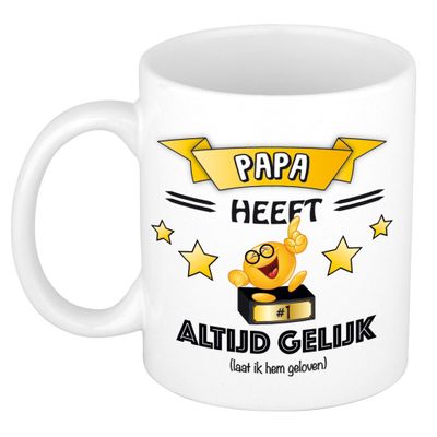 Vader/papa cadeau mok - altijd gelijk - goud - 300 ml - vaderdag/verjaardag Vader/papa cadeau mok - altijd gelijk - goud - 300 ml - vaderdag/verjaardag