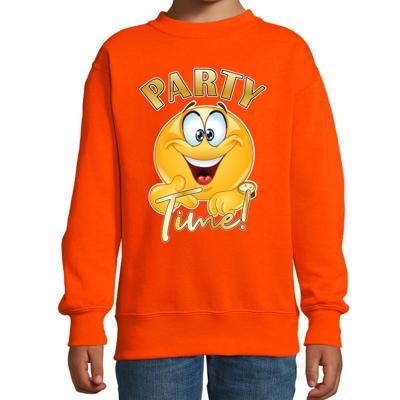 Verkleed sweater voor kinderen - party time emoji - oranje - themafeesten/Koningsdag