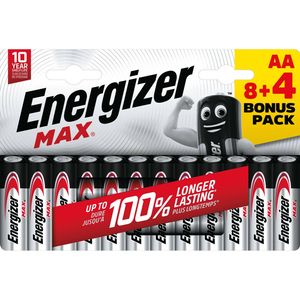 Energizer batterijen Max AA, blister van 8 stuks + 4 stuks gratis