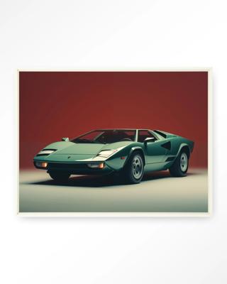 Urban Cotton Wandkleed 'Vintage Lamborghini' 80 x 110cm in Floating Frame - off white