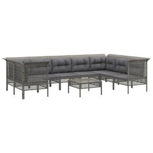 vidaXL 9-delige Loungeset met kussens poly rattan grijs