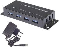 Renkforce 4 poorten USB 3.2 Gen 1-hub Met metalen behuizing, Voor wandmontage Zwart