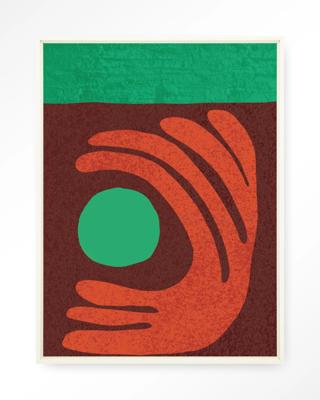 Urban Cotton Wandkleed 'Elements Green' 80 x 110cm in Floating Frame - off white