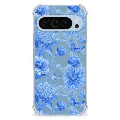 Case voor Google Pixel 9 | 9 Pro Flowers Blue