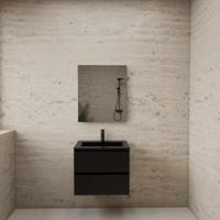 ACTIE BWS Badmeubel | Paris | Mat Zwart 60 cm | Mat Zwart Wastafel | 1 Kraangat