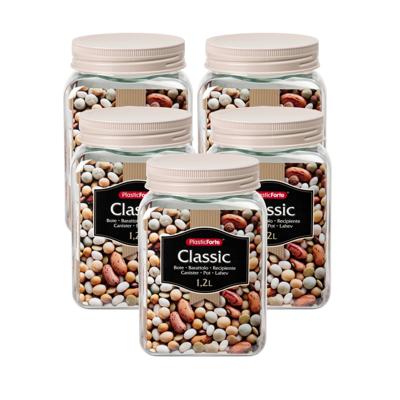 Plasticforte keuken voorraadpot - 5x - weckpotten - kunststof - beige - 1200 ml - met deksel Plasticforte keuken voorraadpot - 5x - weckpotten - kunststof - beige - 1200 ml - met deksel