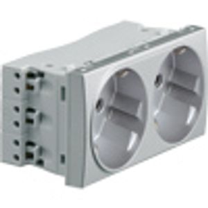 Stopcontact wit kinderveilig dubbel Tehalit helder aluminium look WS172T