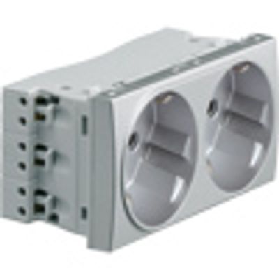 Stopcontact wit kinderveilig dubbel Tehalit helder aluminium look WS172T