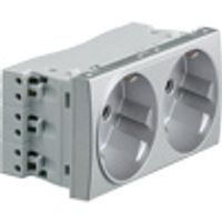 Stopcontact wit kinderveilig dubbel Tehalit helder aluminium look WS172T