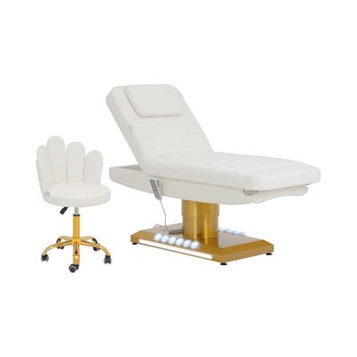 Behandelstoel elektrisch & rollende kruk met rugleuning - 300 W - 188 x 70 x 59 - 80 cm - 200 kg - wit/goud - verwarmbaar