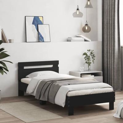 Bedframe met hoofdeinde bewerkt hout zwart 90x200 cm