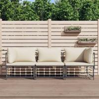 3-delige Loungeset met kussens poly rattan antracietkleurig