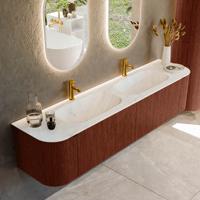 Badmeubel Mondiaz Kurve-Dlux | 190 cm cm | Meubelkleur Ruby | Wastafelkleur Opalo | Solid surface | Wasbak beiden zijden spoelbak | 2 kraangaten